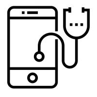 icon of mobile phone and stethescope